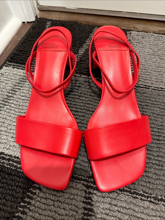 Jeffrey Campbell Shoes - Jeffrey Campbell Red Strappy Slide Sandals with Square Toe worn once